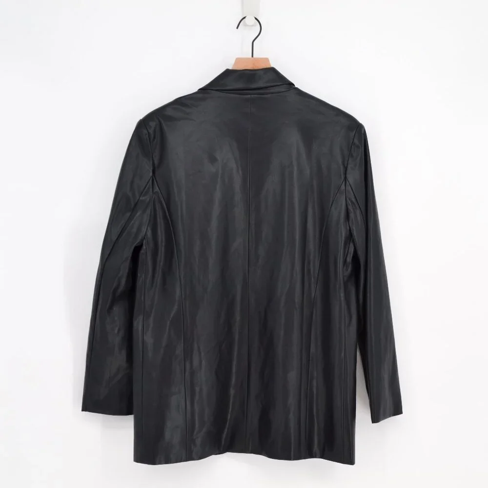 NEW Oak + Fort Oversized Blazer Jacket Faux Leather Two Button in Black Womens S